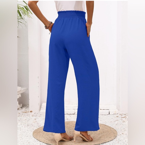 Heymoments BLUE wide leg pants w/ Pockets high waisted adjustable knot! Small - Picture 3 of 4